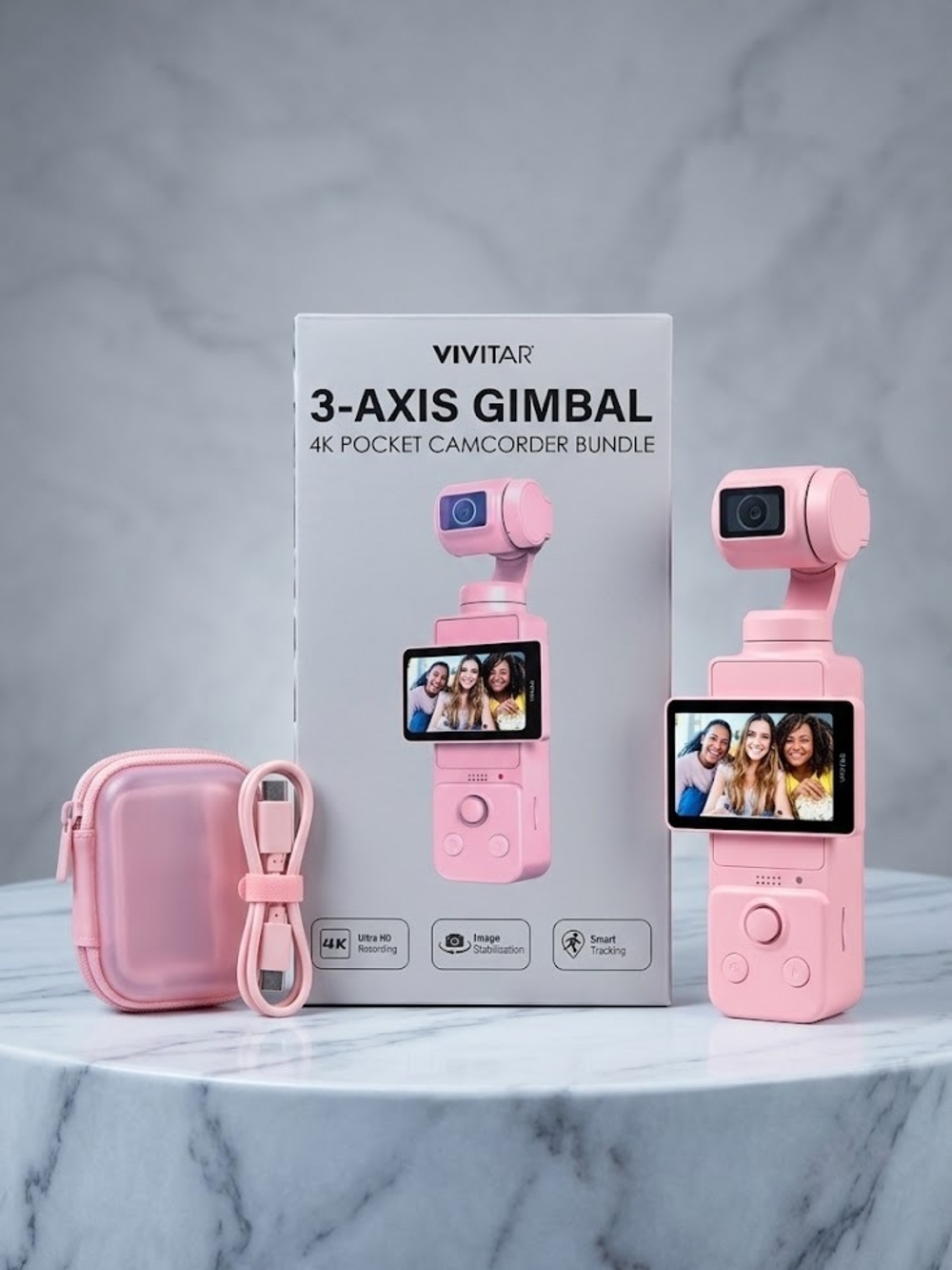 3-Axis Gimbal 4K Pocket Camcorder - Pink
